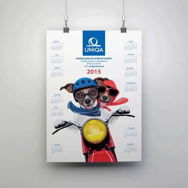 Projekt graficzny kalendarza ściennego dla UNIQA w Łomży