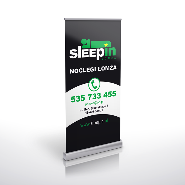 Opracowanie grafiki na rollup dla Sleepin w Łomży